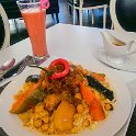 MAR CAS Casablanca 2016DEC30 007  Fanging into the $4.50 lunch special of Chicken Couscous with chickpeas, roasted cucumber and pumpkin at  " Monte Bianco " .   I've also taken a shine to the Moroccans fresh fruit smoothies as they are so moreish. This one is strawberries, mangoes, guava, banana and orange juice for $2.50. : 2016, 2016 - African Adventures, Africa, Casablanca, Casablanca-Settat, Date, December, Eastern, Month, Morocco, Northern, Places, Trips, Year
